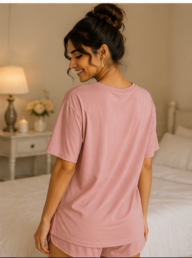 Women’s Pink “Good Things Take Time” Printed Short Sleeve Sleep T-Shirt